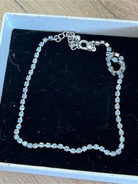 Light Blue Rhinestone Tennis Bracelet Anklet Adjustable Silver Tone 9–10 Inches